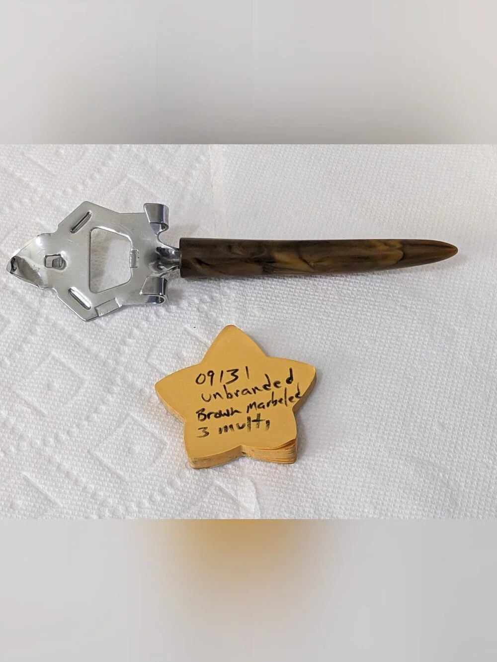 Vintage Bottle Opener 3 in 1 Marbled Brown Bottle Can Opener Piercer Gadget